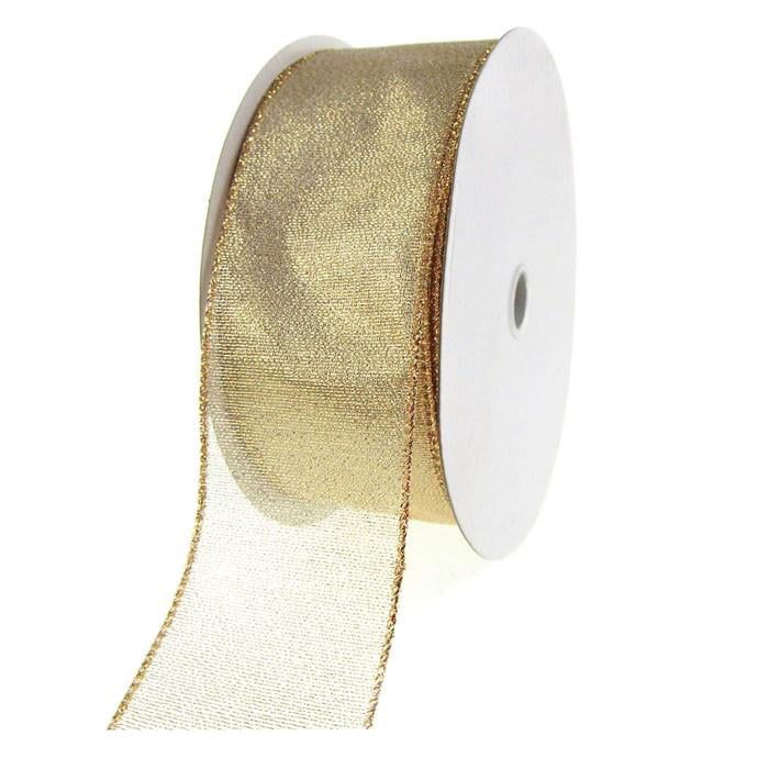 Shimmer Chiffon Holiday Christmas Ribbon Wired Edge, 2-1/2-Inch, 50 Yards, Gold | Walmart (US)