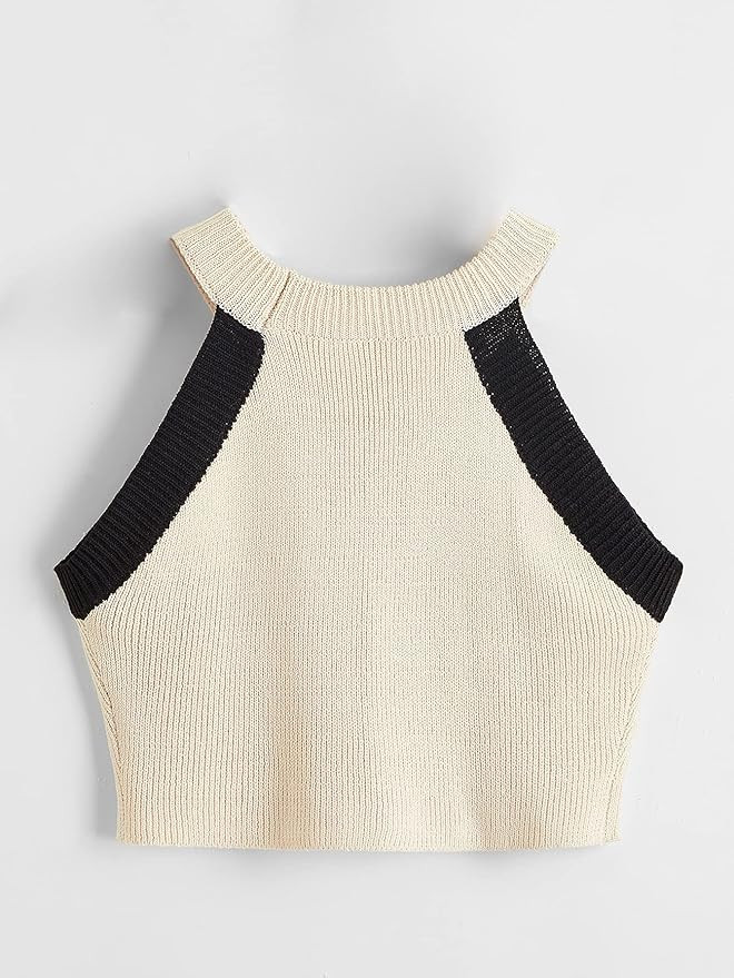 SweatyRocks Women's Knit Crop Top Ribbed Sleeveless Halter Neck Vest Tank Top | Amazon (US)