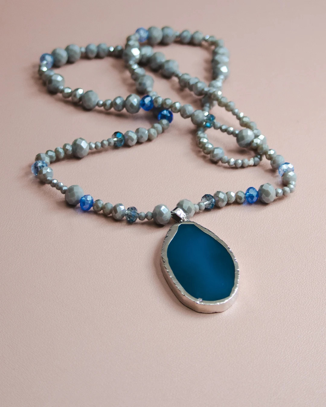 Silver azul agate stone necklace | Etsy (US)