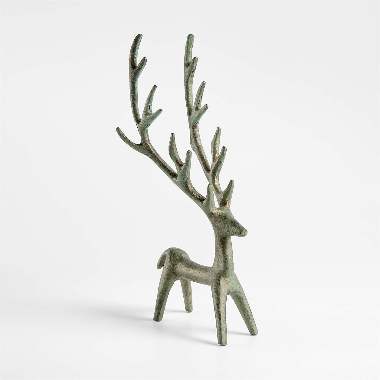 Antique Green Verdigris Holiday Reindeer Small 13" | Crate & Barrel | Crate & Barrel