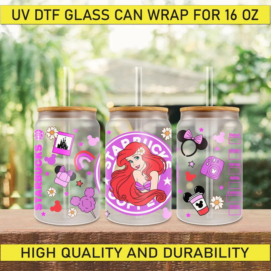 Disney Princess Mermaid Uv Dtf Cup Wrap for 16 Oz, Disney Princess Ariel Cup UV Dtf, UV Dtf Print... | Etsy (Global)