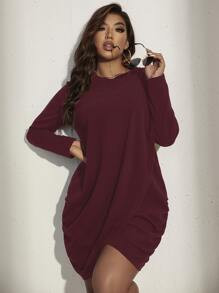 Plus Solid Overlap Hem Tee Dress | SHEIN