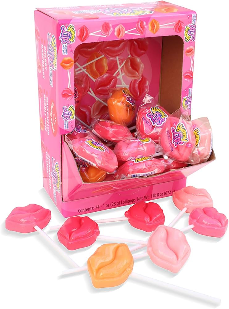 Valentine Yummy Lix Gourmet Yummy Lips Lollipops, (Pack of 24) | Amazon (US)