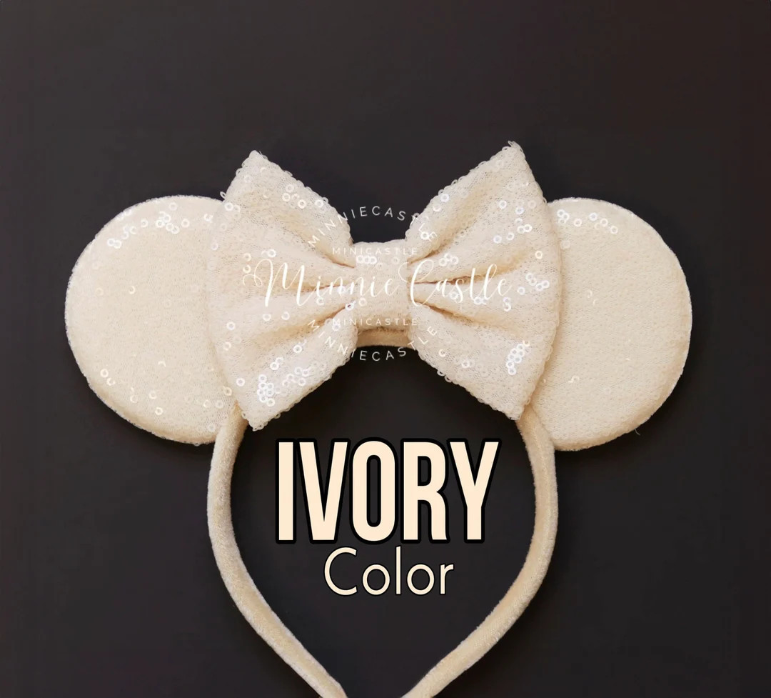 Mouse Ears Ivory Blush Headband Sequin Minnie Mickey Ears Kids & Adults | Etsy (US)