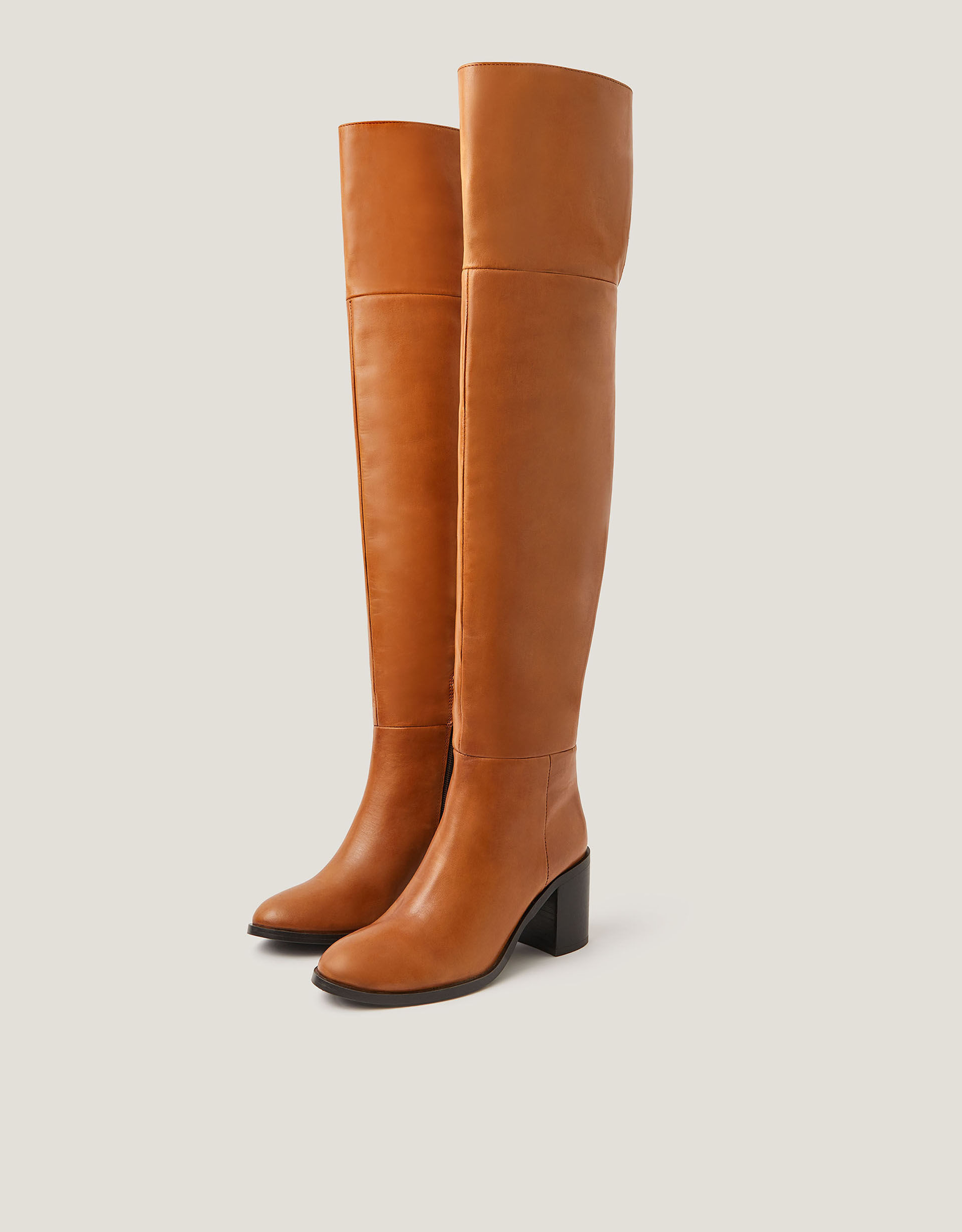 Bronte Leather Thigh High Heeled Boots Tan | Monsoon (UK)