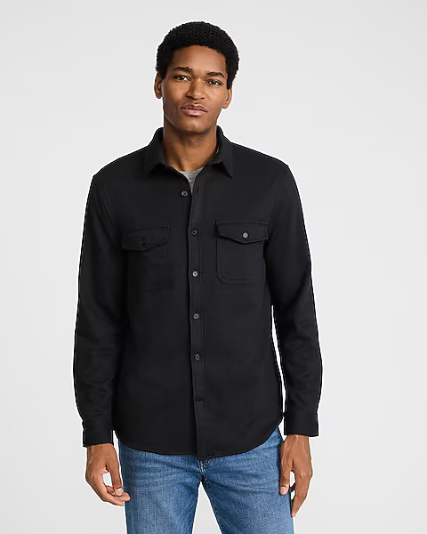 Double Button Pocket Sweater Flannel Shirt | Express