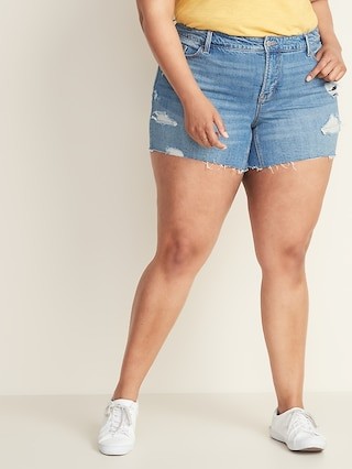 High-Rise Secret-Slim Pockets Plus-Size Denim Cutoffs - 5-inch inseam | Old Navy US