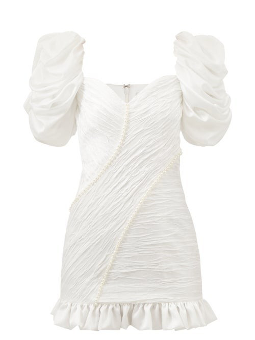 Alessandra Rich - Puff-sleeve Ruched Crepe Mini Dress - Womens - White | Matches (UK)