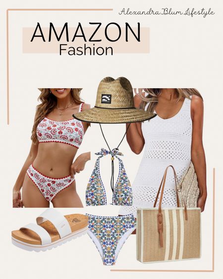 Cute floral bikini swimsuits from Amazon! White swimsuit coverup dress! Tote bag, white sandals! Amazon fashion! Amazon finds! Amazon swim!

#LTKFindsUnder50 #LTKShoeCrush #LTKSwim