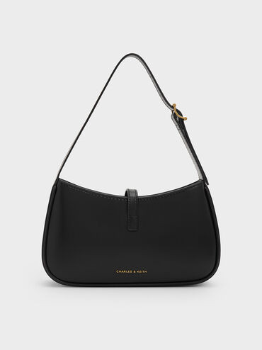 Black Cesia Metallic Accent Shoulder Bag | CHARLES & KEITH | Charles & Keith EU