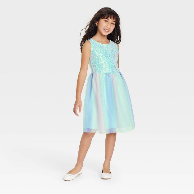 Girls' Sequin Tulle Sleeveless Dress - Cat & Jack™ Mint | Target