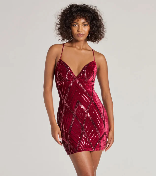 Heather Lace-Up Sequin Velvet Mini Dress | Windsor Stores