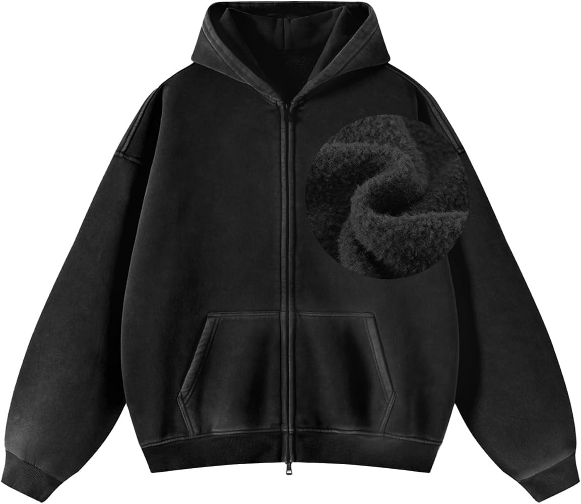 Womens Double Zip Up Hoodies Oversized Heavyweight Fleece Sweatshirt Acid Wash Hoodie Vintage Dis... | Amazon (US)