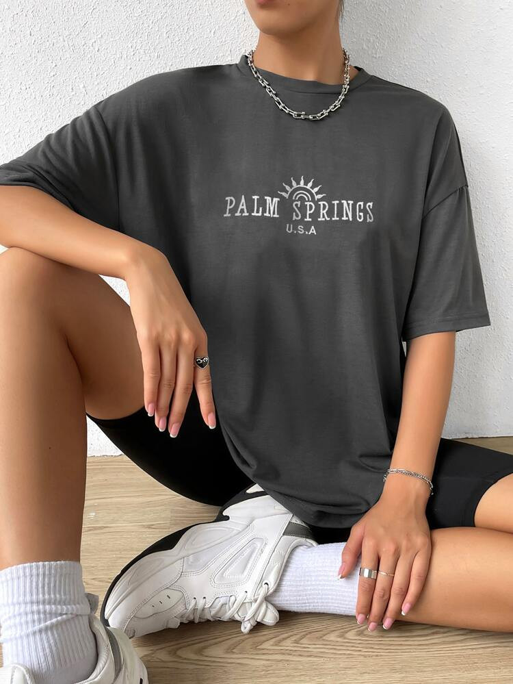 Letter Graphic Drop Shoulder Tee | SHEIN