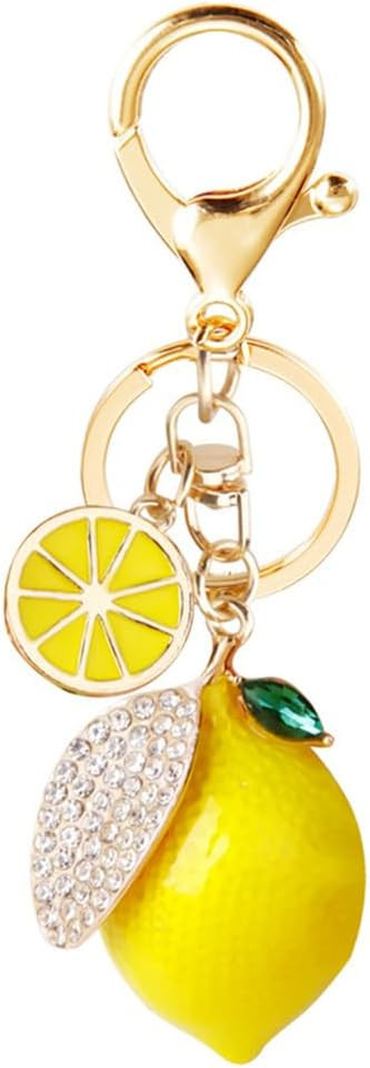 Cute Lemon Keychain Rhinestone Fruit Keyring Car Key Chain Key Holder For Purse Bag Backpack Car ... | Amazon (US)