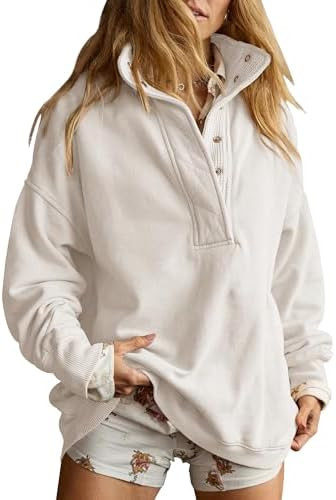 Gacaky Sweatshirt for Women Oversized Casual Long Sleeve Button Henley Neck Pullover Tops Fashion... | Amazon (US)