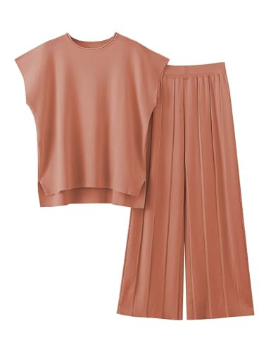 Zaxqunty 2 Piece Outfits for Women Sweater Sets Knit Vest Tops Elastic Waisted Pants(1-Rust-XS) | Amazon (US)