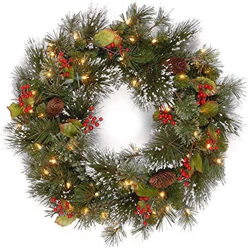National Tree Company Pre-lit Artificial Christmas Wreath| Flocked with Mixed Decorations and Pre-st | Amazon (US)