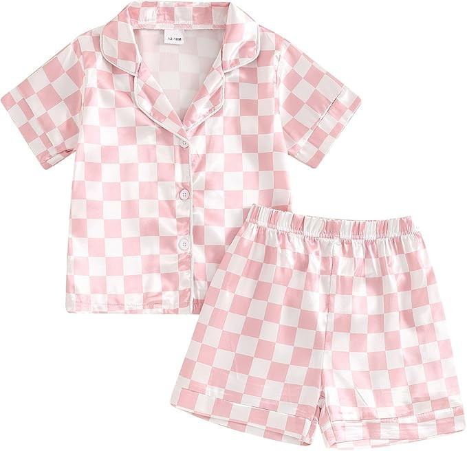 Toddler Girl Floral Pajamas Set Short Sleeve Button Down Shirt And Shorts 2Pcs Kids Pjs Loungewea... | Amazon (US)
