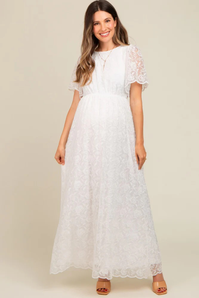 White Lace Sheer Lace Back Maternity Maxi Dress | PinkBlush Maternity