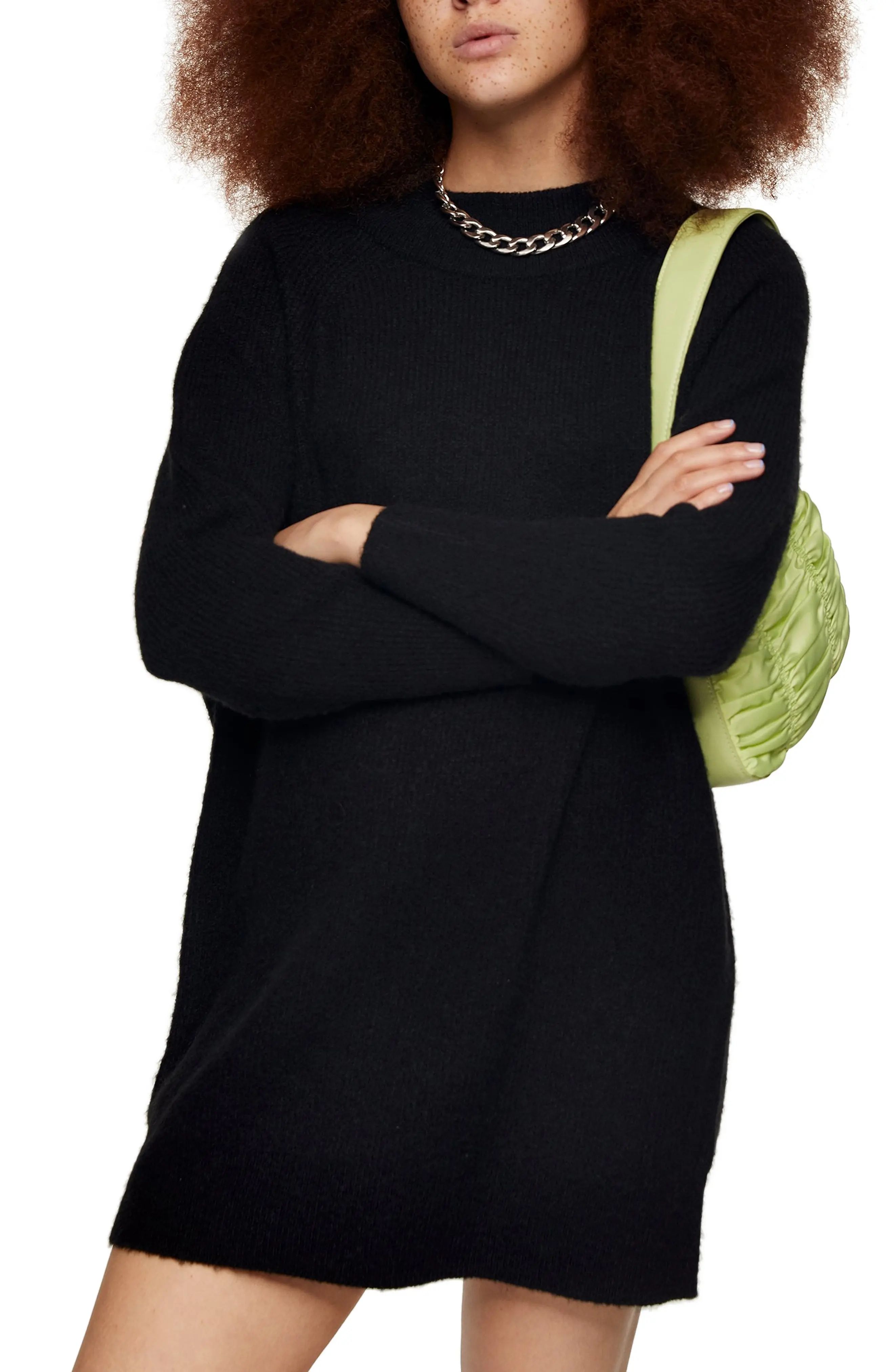 Women's Topshop Oversize Long Sleeve Mini Sweater Dress, Size Medium - Black | Nordstrom