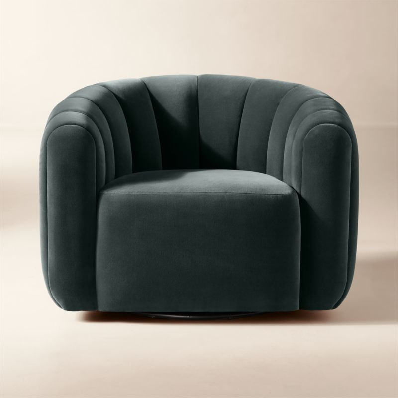 Fitz Channeled Denim Blue Velvet Swivel Chair Set of 2 | CB2
