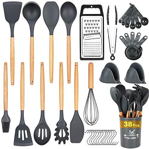 Docgrit Kitchen Utensil Set- 38 PCs Cooking Utensils with Oven Mitts, Grater,Tongs, Spoon Spatula... | Amazon (US)