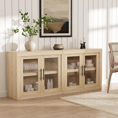 Qeetex Mid Century/Modern Sideboard - 4 Glass Door/Natural | Lowe's