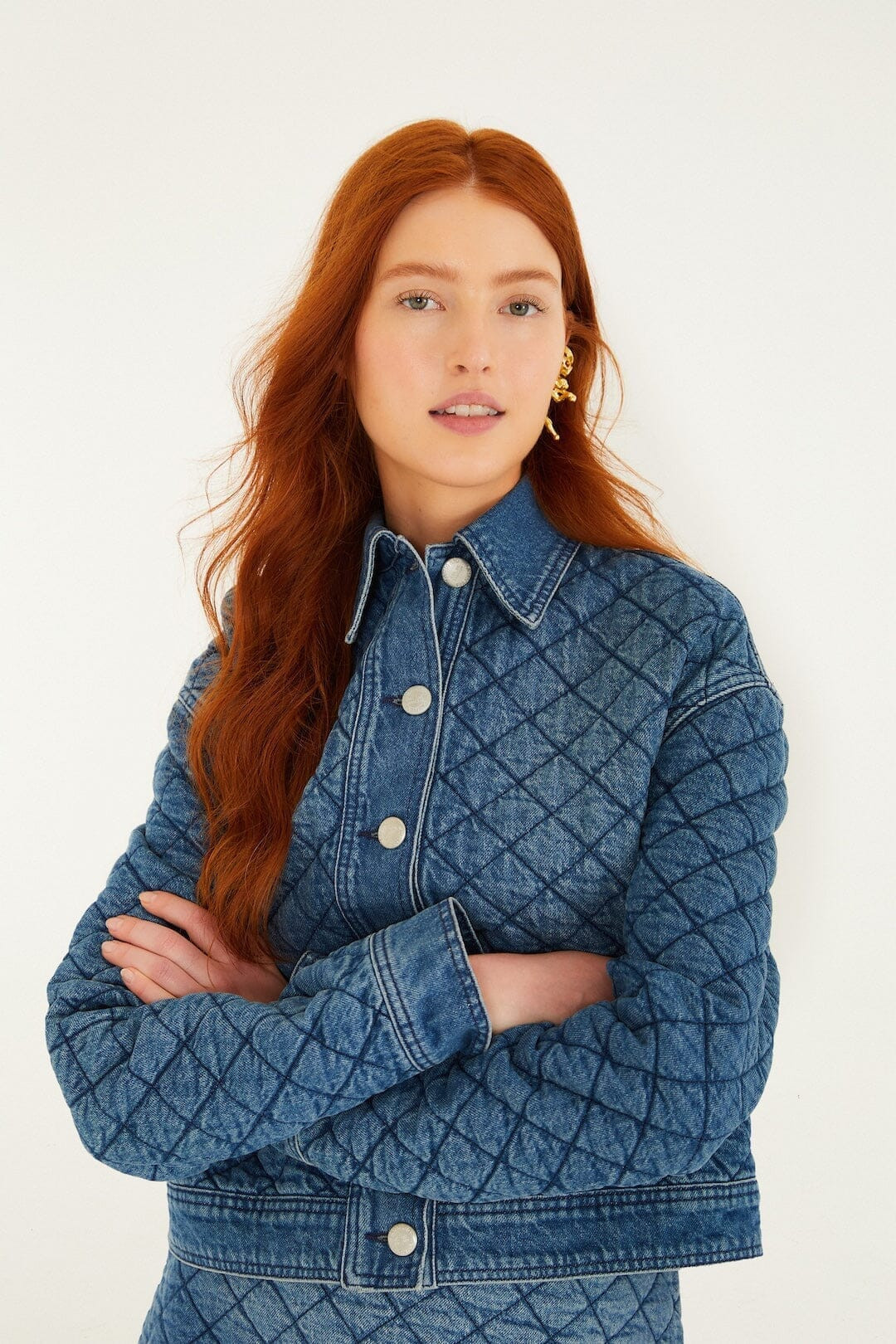 Denim Buttoned Quilted Bomber Jacket | FARM Rio | FarmRio (US)