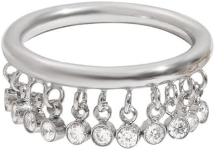 NewZenro Round CZ Tassel Dangle Drop Stacking Rings for Women Stainless Steel Silver/Gold-Tone Da... | Amazon (US)