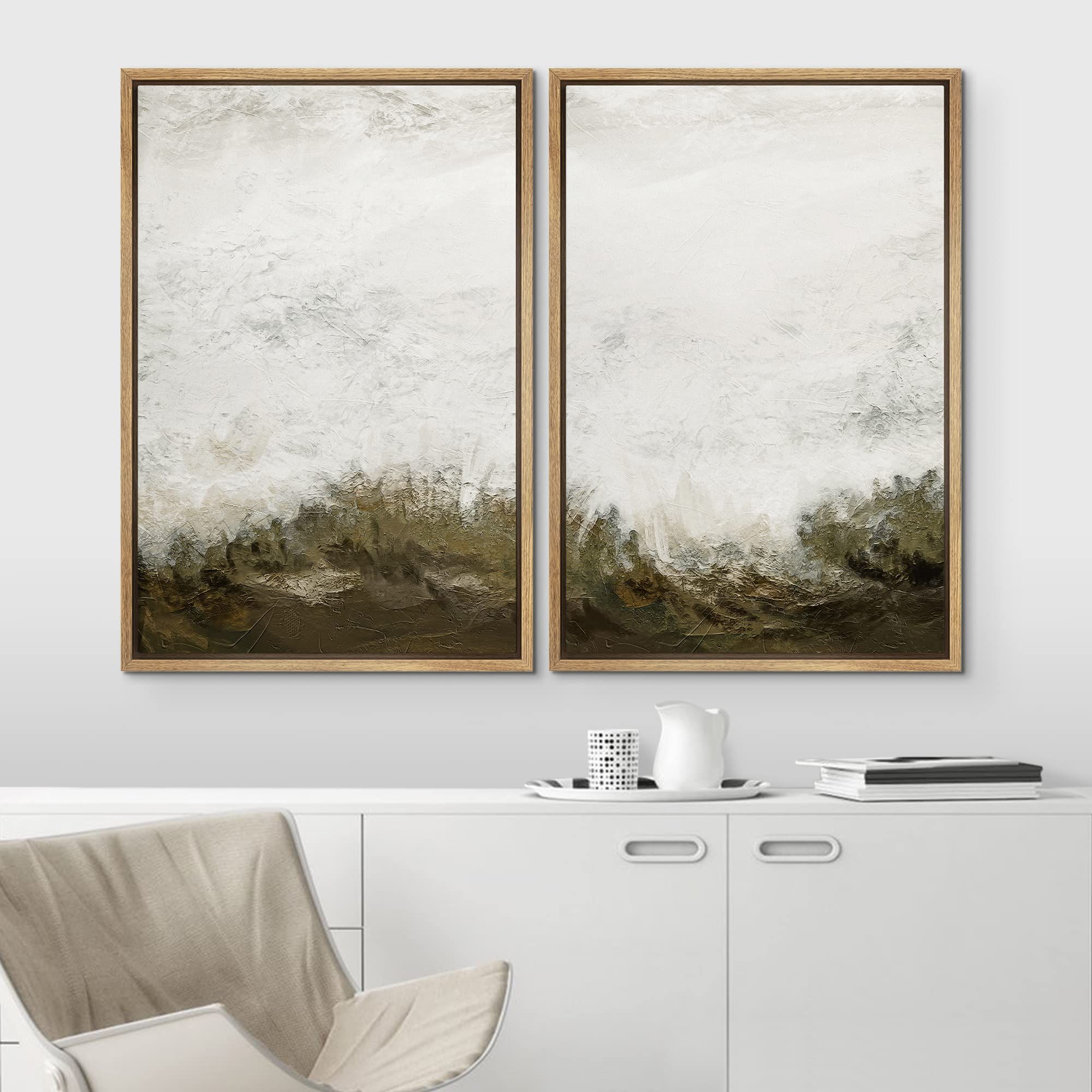 IDEA4WALL Framed Canvas Print Wall Art Set Grunge White Brown Color Field Landscape Abstract Shapes  | Amazon (US)