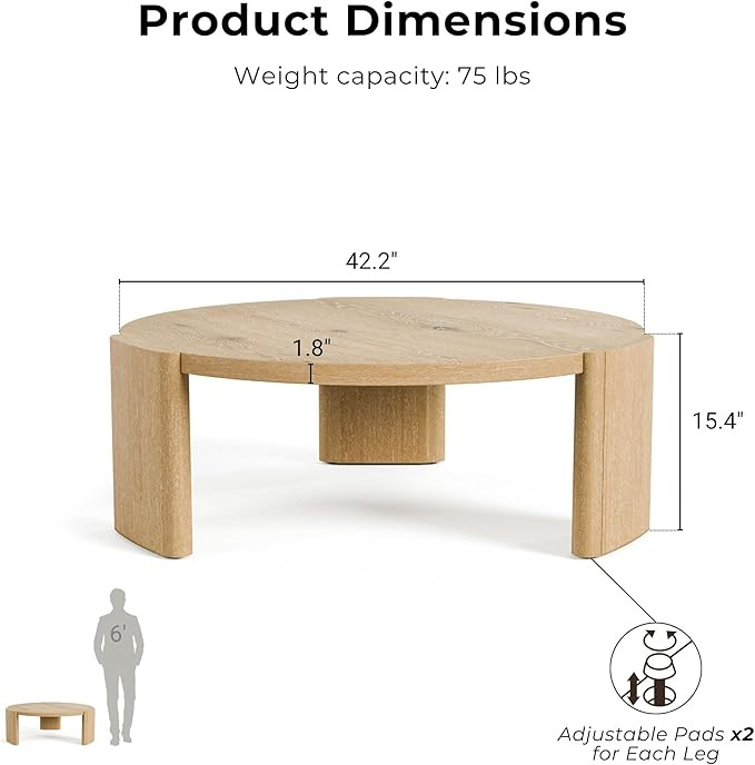 Furniture of America Carys Modern Solid Wood 42-inch Round Coffee Table with Plinth Base, Living ... | Amazon (US)