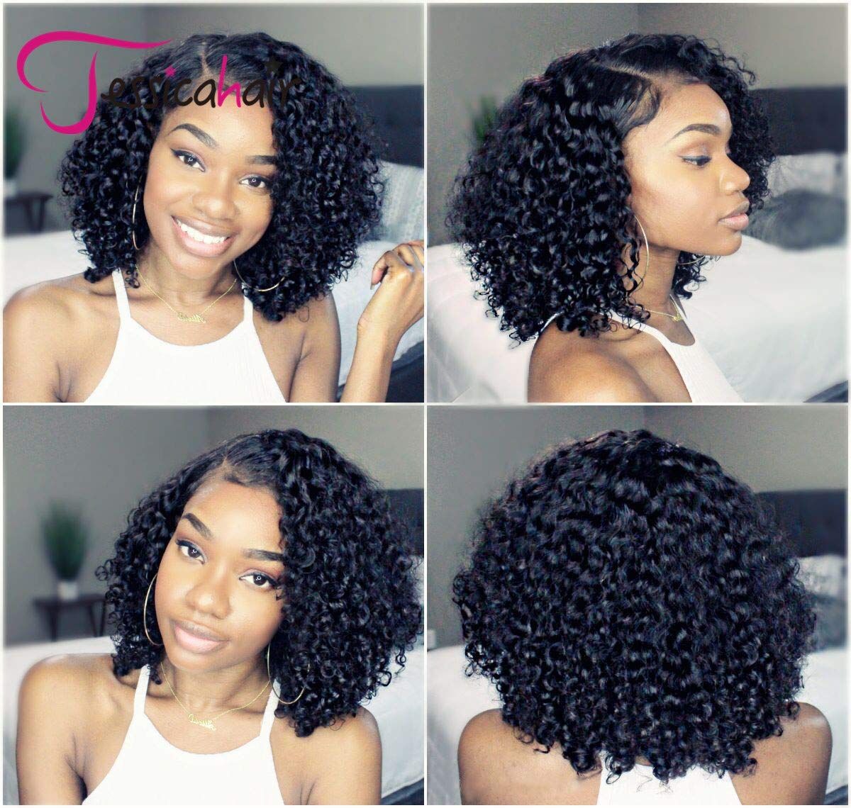 Jessica Hair 13x6 Lace Front Wigs Human Hair Short Bob Wigs Pre Plucked With Baby Hair Curly Braz... | Amazon (US)