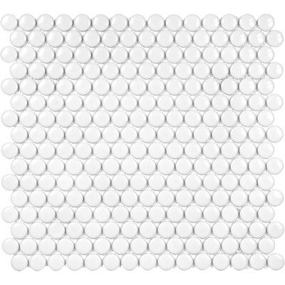 Satori Hudson Brilliant White Glossy 12-in x 12-in Glossy Porcelain Penny Round Wall Tile Lowes.c... | Lowe's