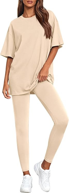 BTFBM Two Piece Lounge Set Women 2026 Spring Casual Oversized Shirts Leggings Matching Workout Ai... | Amazon (US)