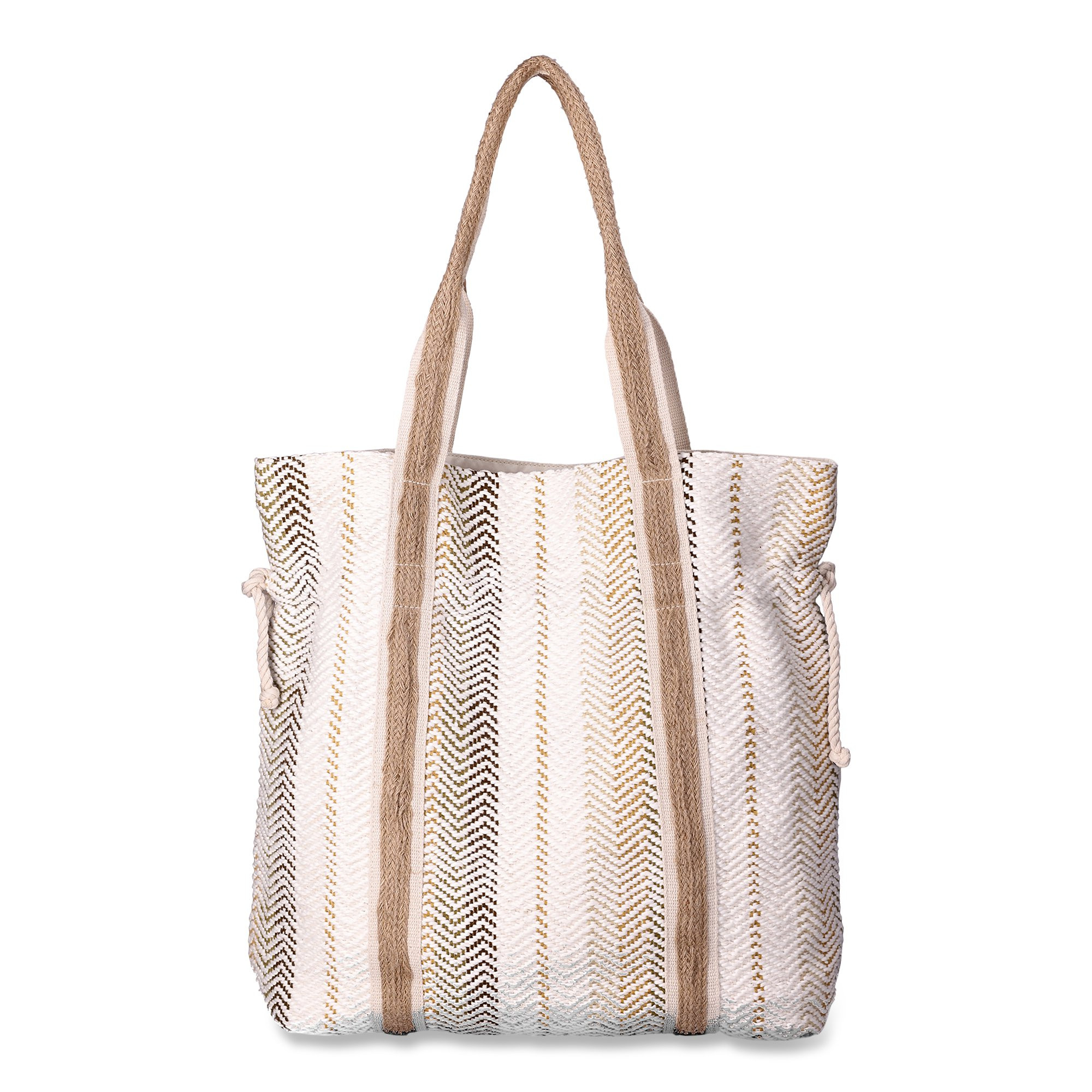 No Boundaries Juniors' Print Beach Tote, Neutral Multi Stripes - Walmart.com | Walmart (US)