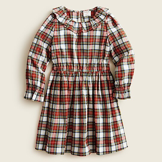 Girls' ruffle-trim dress in snowy Stewart tartan | J. Crew US