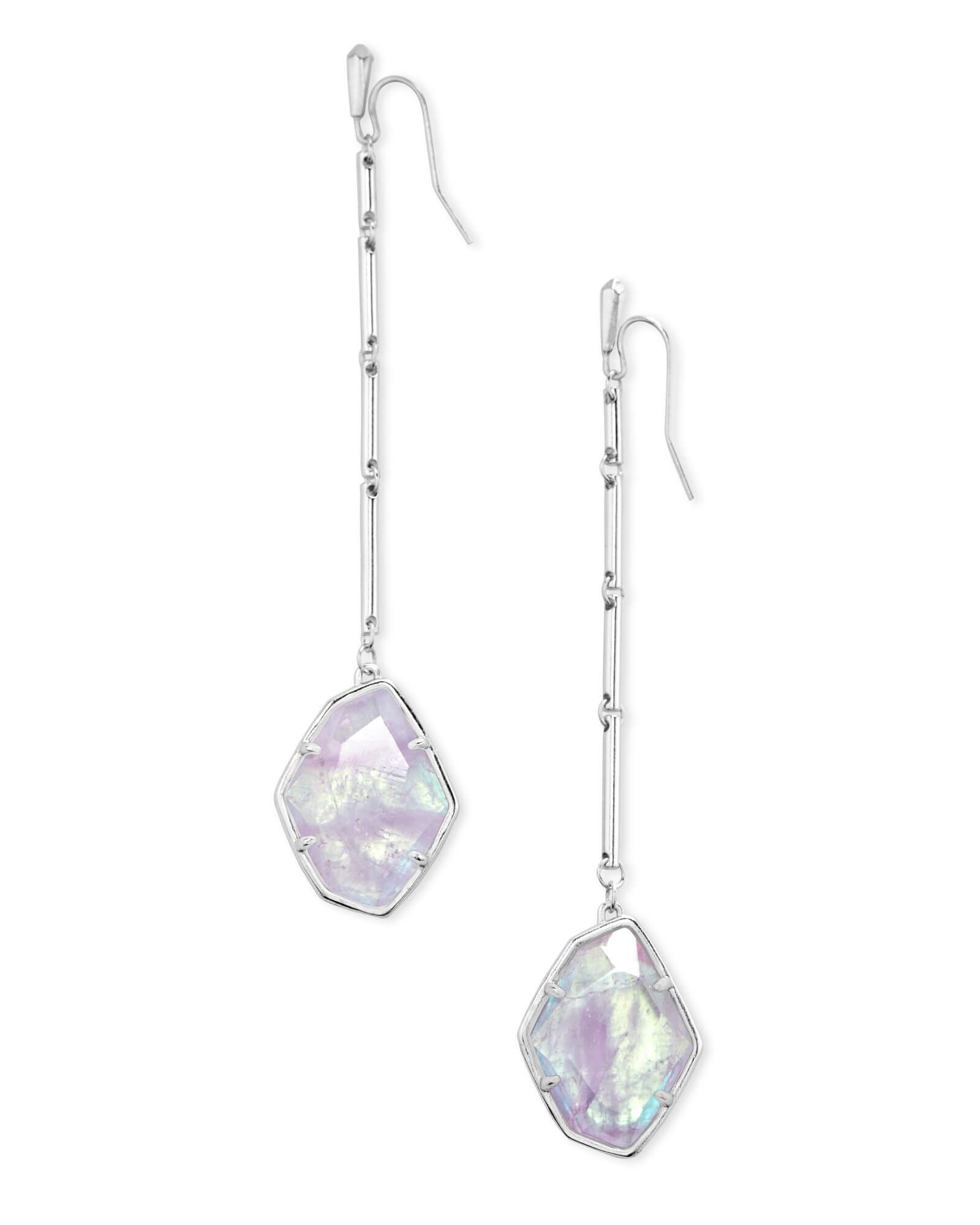 Charmian Silver Drop Earrings in Amethyst Dichroic Glass | Kendra Scott