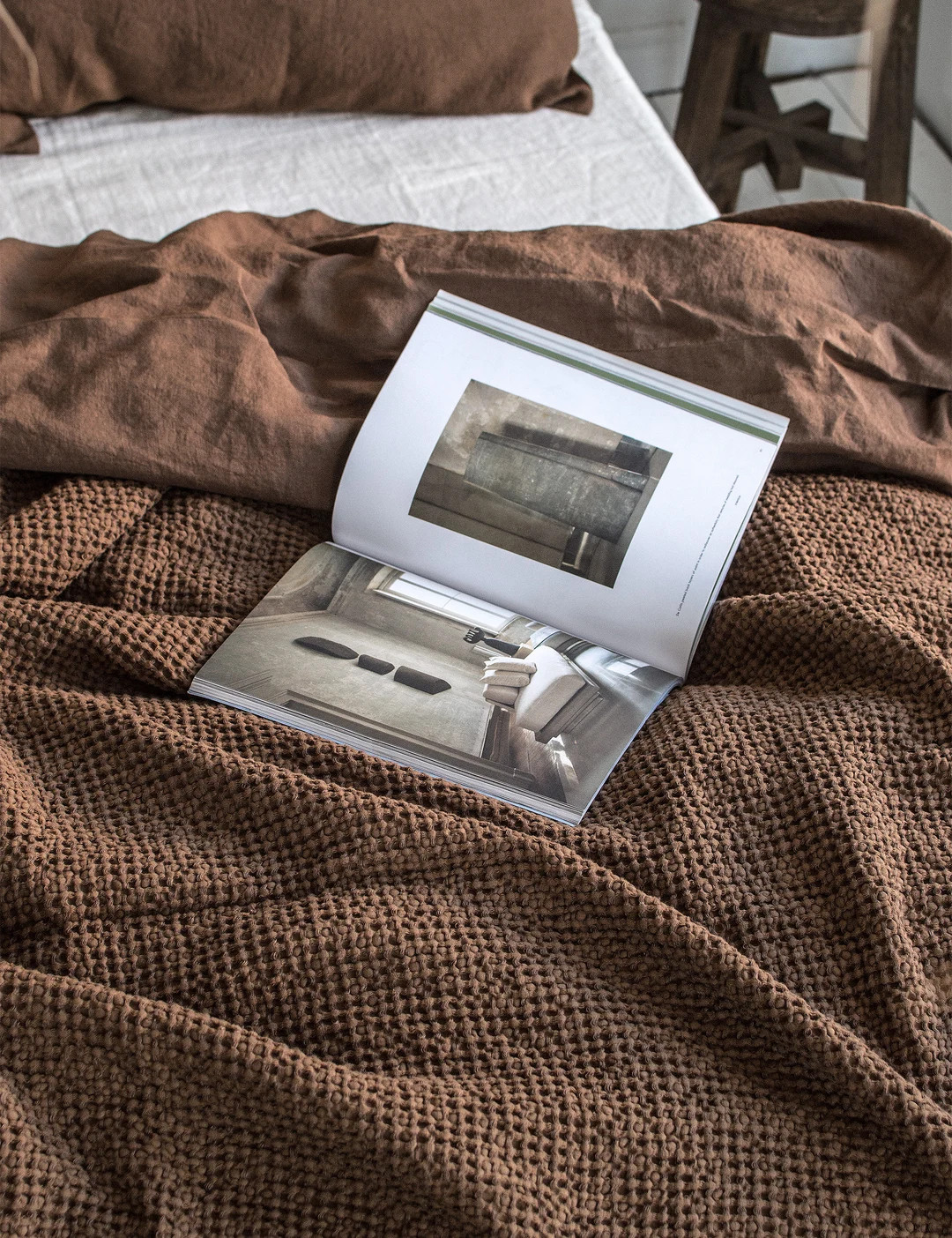 Waffle Blanket in Walnut. Extra Soft Waffle Throw Blanket. Linen-cotton Waffle Bed Cover. Dark Br... | Etsy (US)