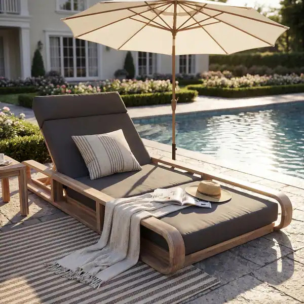 Christopher Knight Home - Outdoor Chaise Lounge Acacia Wood Recliner with 4-Position Adjustable B... | Bed Bath & Beyond