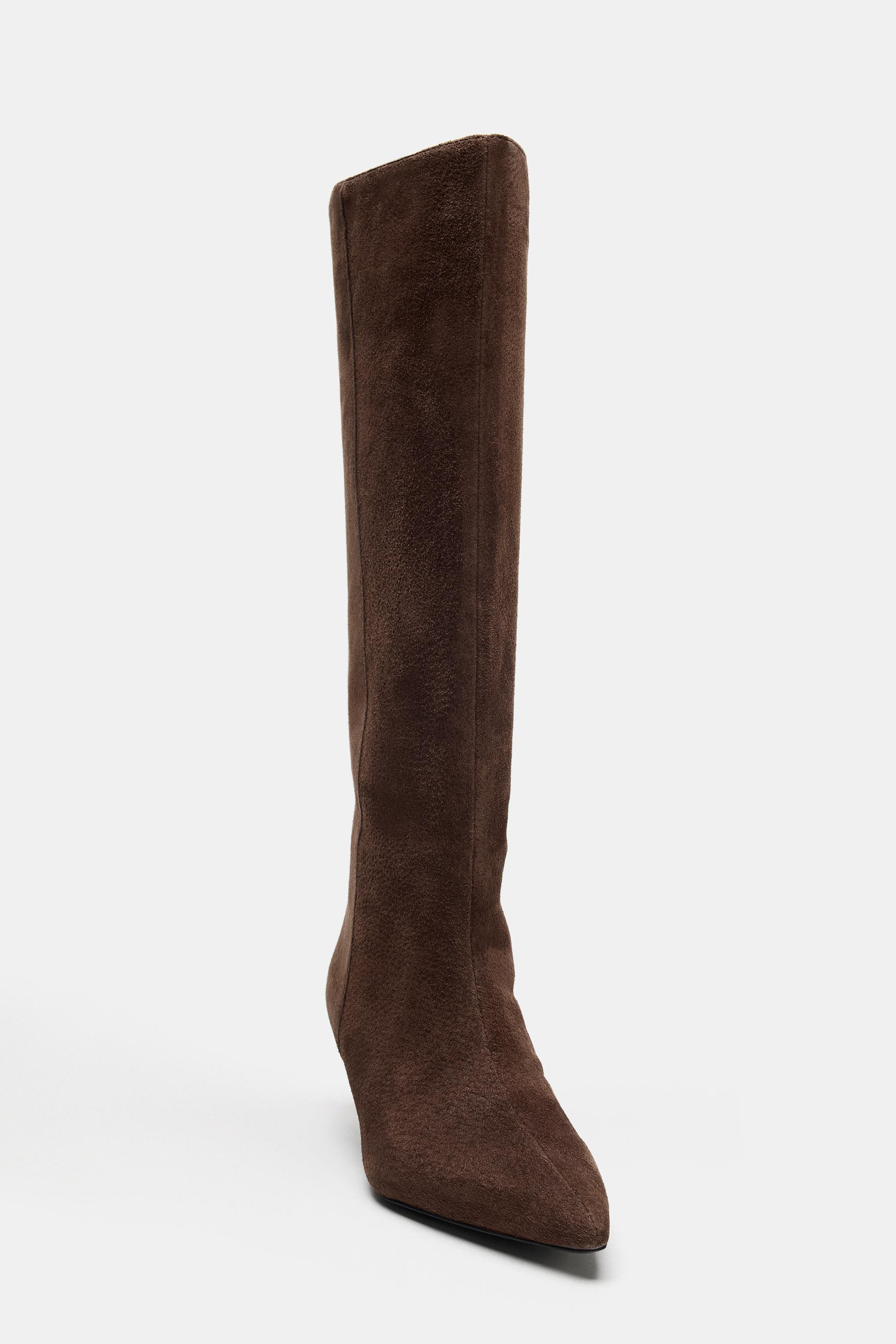 LEATHER KITTEN HEEL BOOTS | Zara US