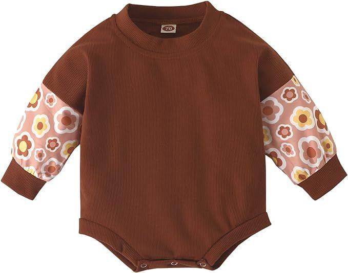 Kayotuas Baby Girl Crewneck Sweatshirt Romper Oversized Long Sleeve Flower Printing Bodysuit Cute... | Amazon (US)