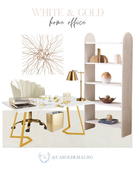 Show your personality through this chic and airy home office with these affordable white and gold themed furniture and decor pieces: marble office table, study lamp, wooden bookshelf, desk organizer, and more! 
#affordablefinds #decorinspo #minimaliststyle #modernhome

#LTKSeasonal #LTKStyleTip #LTKHome