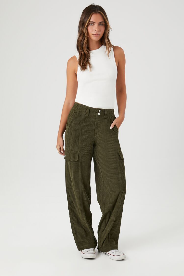 Corduroy High-Rise Cargo Pants | Forever 21