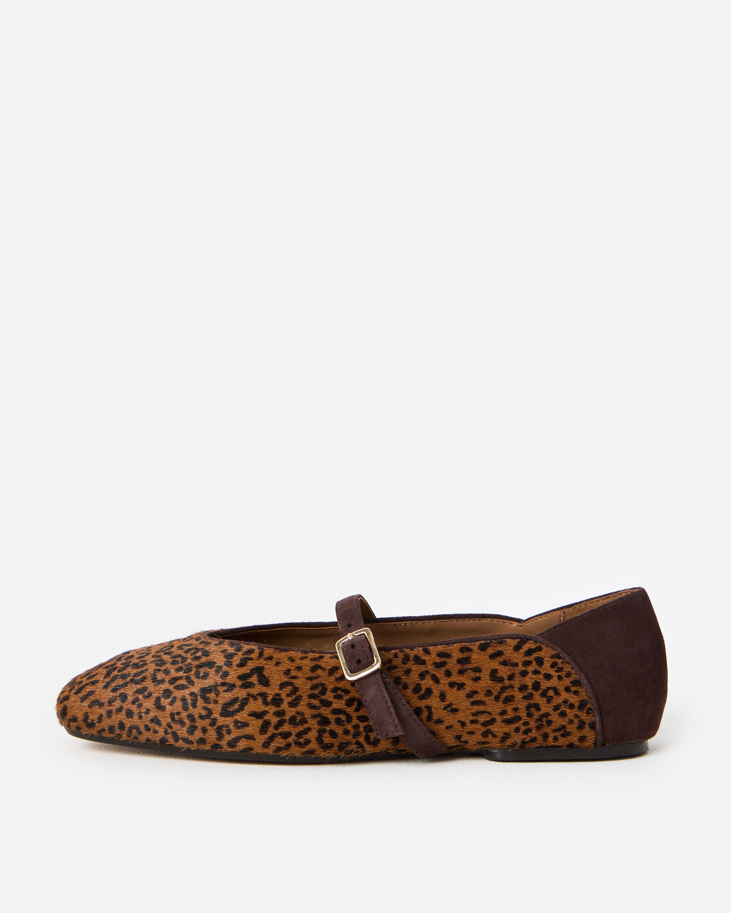 Brown Leopard Print Leather Ballet Flats, size 3 | Oliver Bonas (Global)