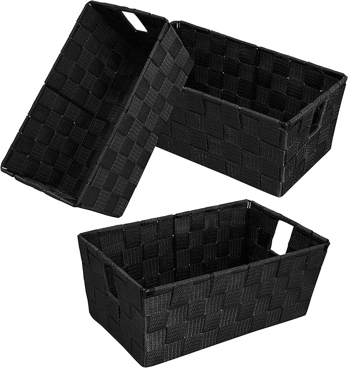homyfort Woven Black Storage Baskets Shelf Tote Boxes Container, Durable Storage Organizer Bins w... | Amazon (US)
