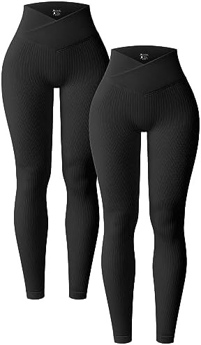 OQQ Women's 2 Piece Yoga Leggings Ribbed Seamless Workout High Waist Cross Over Athletic Exercise... | Amazon (US)