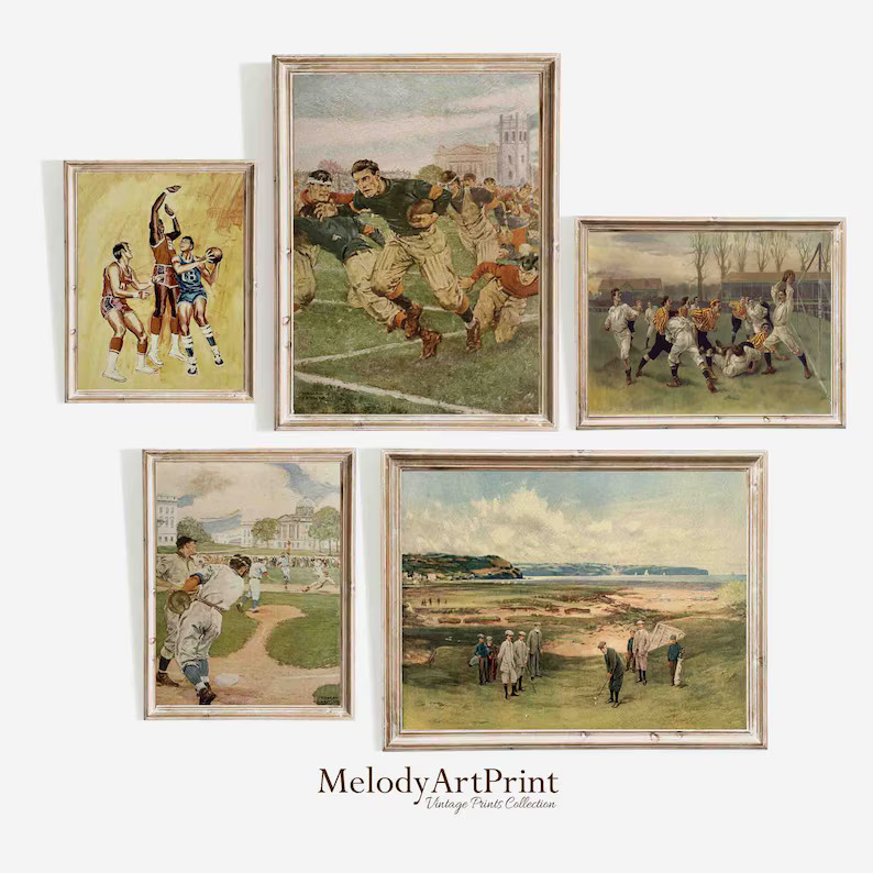 Vintage Office Art Gallery Wall, Sports Nursery Decor Set, Boy's Room Prints, Baseball, Golf, Bas... | Etsy (US)