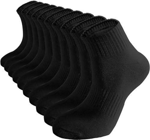 ACCFOD Womens Black Ankle Socks Thin Cotton Gym Socks Athletic Mini Crew Socks 5-9 | Amazon (US)