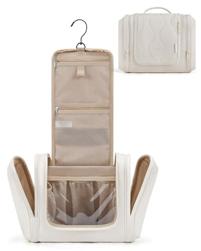 BAGSMART Travel Toiletry Bag for Women, Puffy Hanging Toiletry Bag with Hook, Water-resistant Toiletry Organizer for Full Sized Toiletries, Beige | Amazon (US)